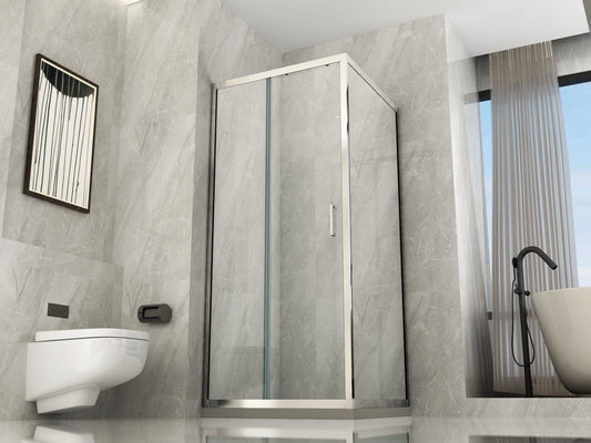 Box Doccia Angolare 2 Lati: 1 Porta Scorrevole Laterale ed 1 Fisso in Vetro 6 MM TRASPARENTE