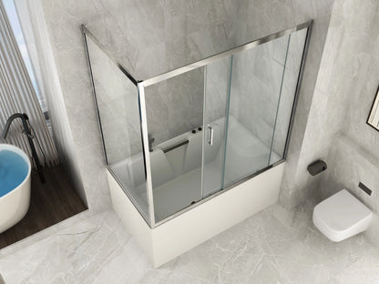 Box Doccia per Vasca a 2 Lati in Vetro Trasparente 6 mm 1 Lato Fisso e 1 Porta Scorrevole