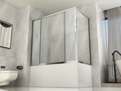 Box Doccia per Vasca a 2 Lati in Vetro Trasparente 6 mm 1 Lato Fisso e 1 Porta Scorrevole
