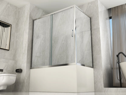 Box Doccia per Vasca a 2 Lati in Vetro Trasparente 6 mm 1 Lato Fisso e 1 Porta Scorrevole